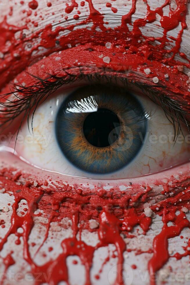 a close up of the eye of a person with blood on it generative ai photo