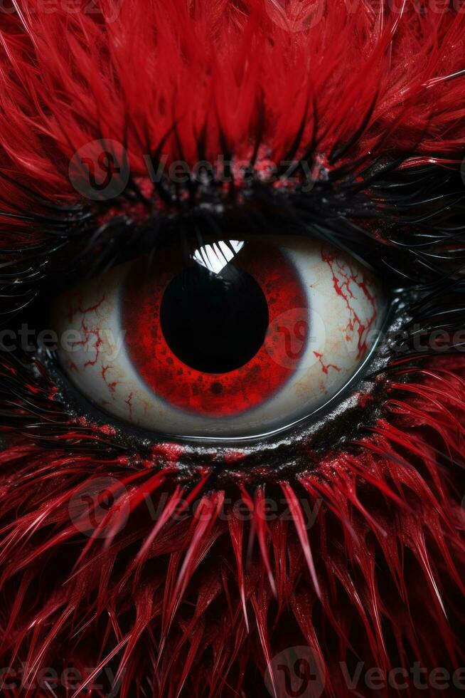 a close up of the eye of a red creature generative ai photo