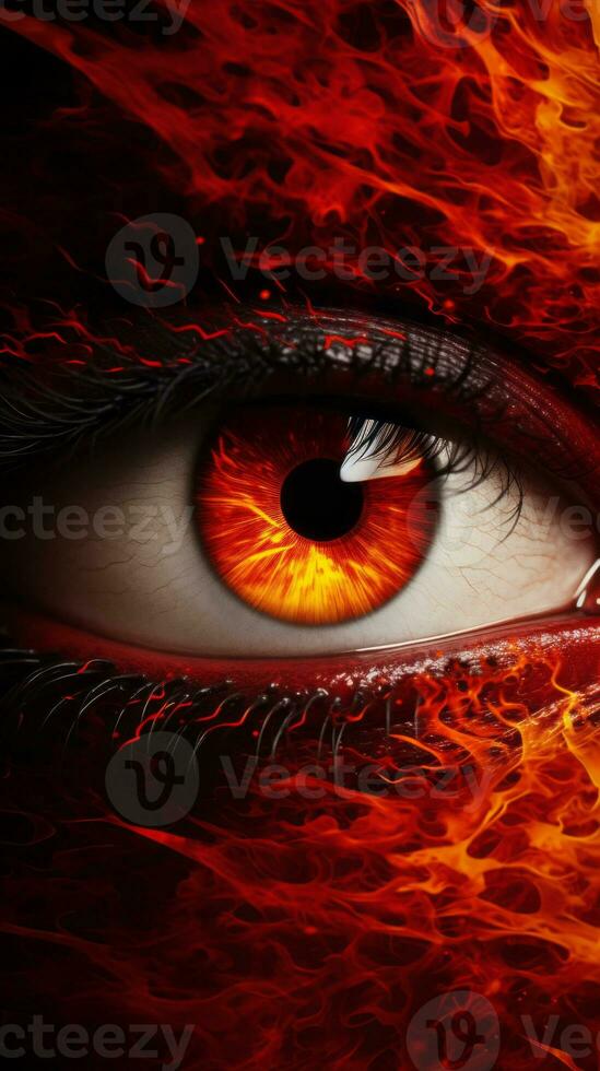 a close up of the eye of a woman with flames around it generative ai photo