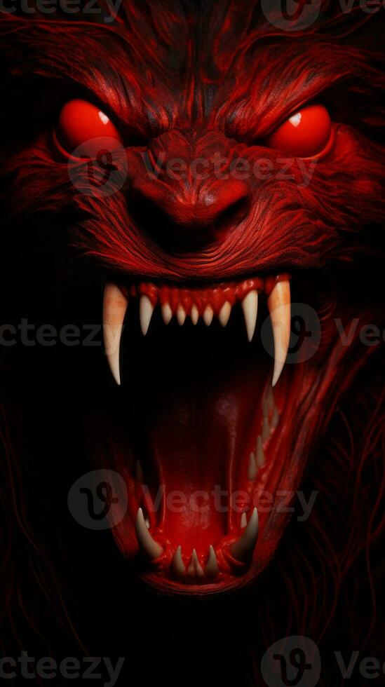 a close up of the face of a monster with red eyes generative ai photo