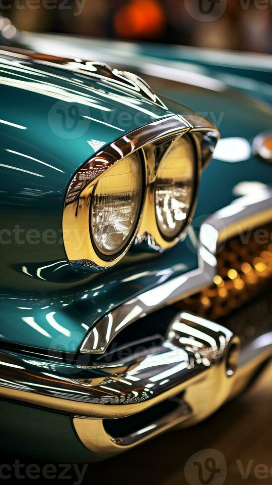 a close up of the front end of a classic car generative ai photo