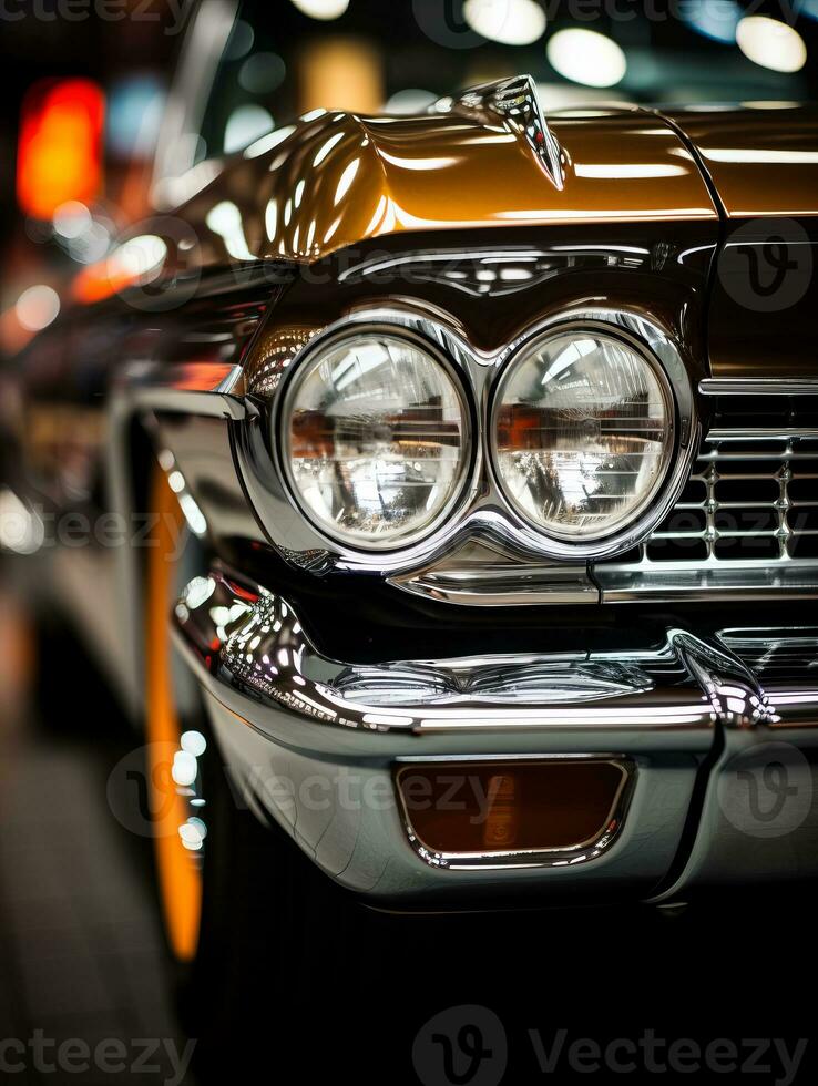 a close up of the front end of a classic car generative ai photo