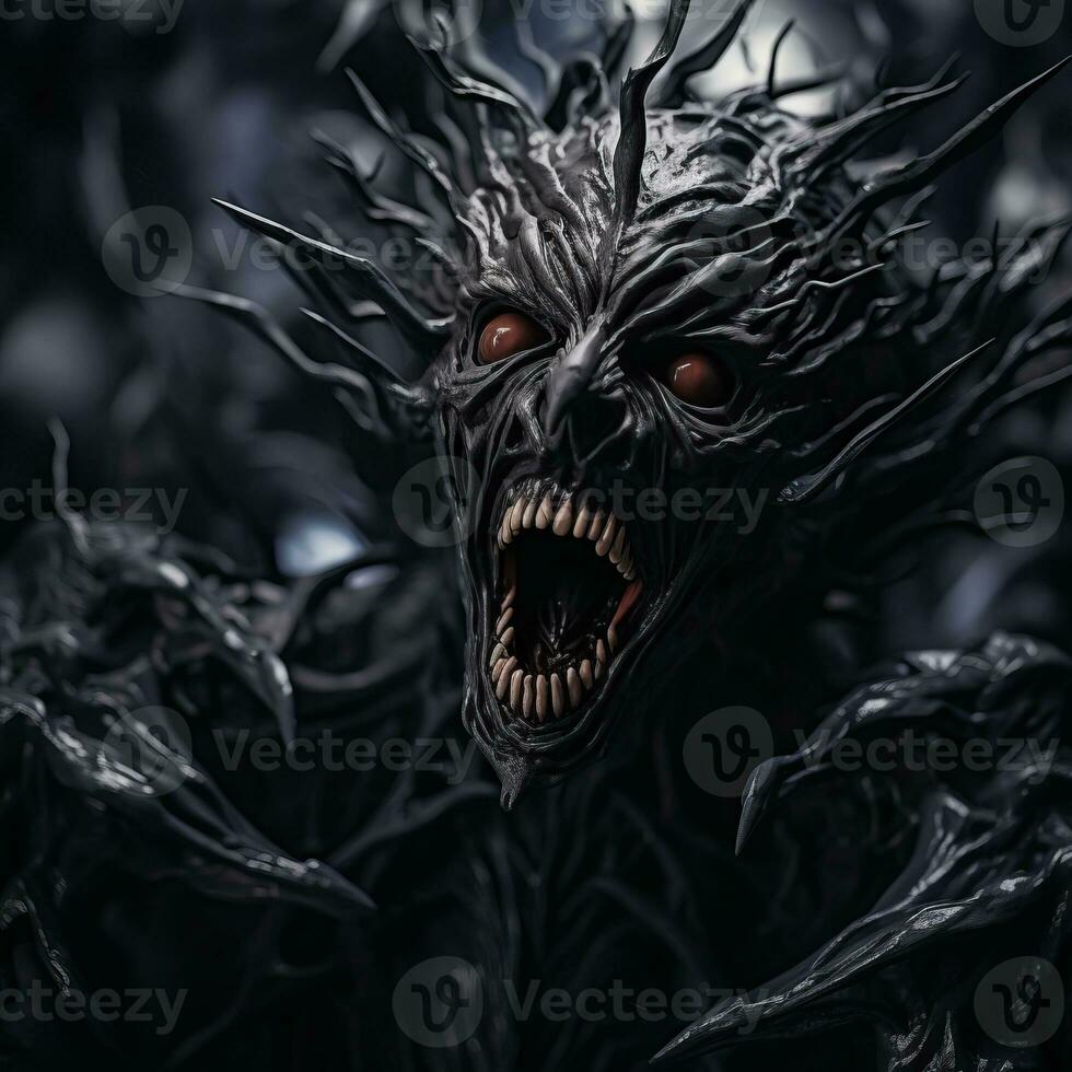 a close up shot of a dark creature with its mouth open generative ai photo