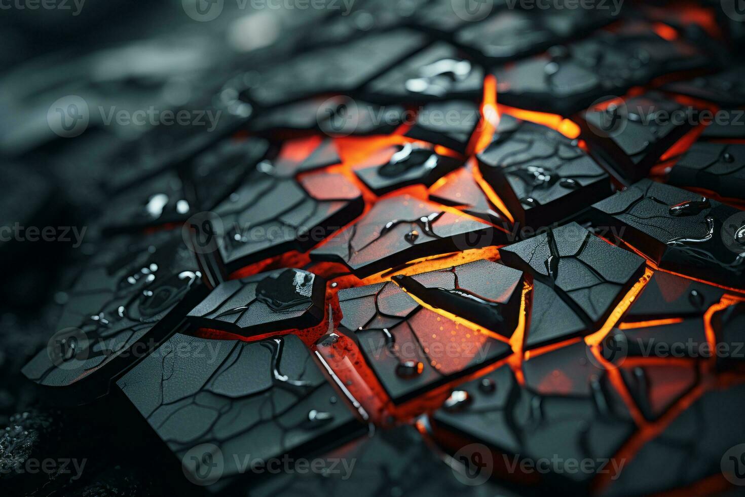 a close up view of a black and red rock with flames coming out of it generative ai photo