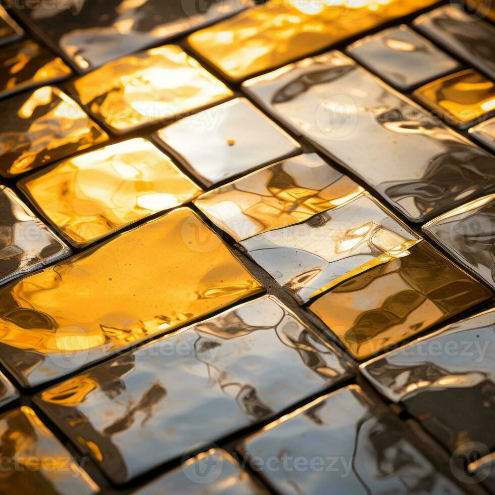 a close up view of a gold and silver tile floor generative ai photo