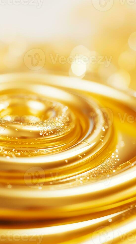 a close up view of a gold liquid on top of a white background generative ai photo