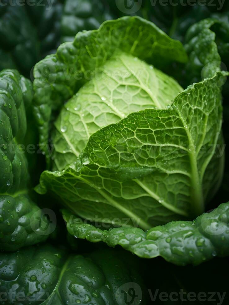 a close up view of a green cabbage generative ai photo
