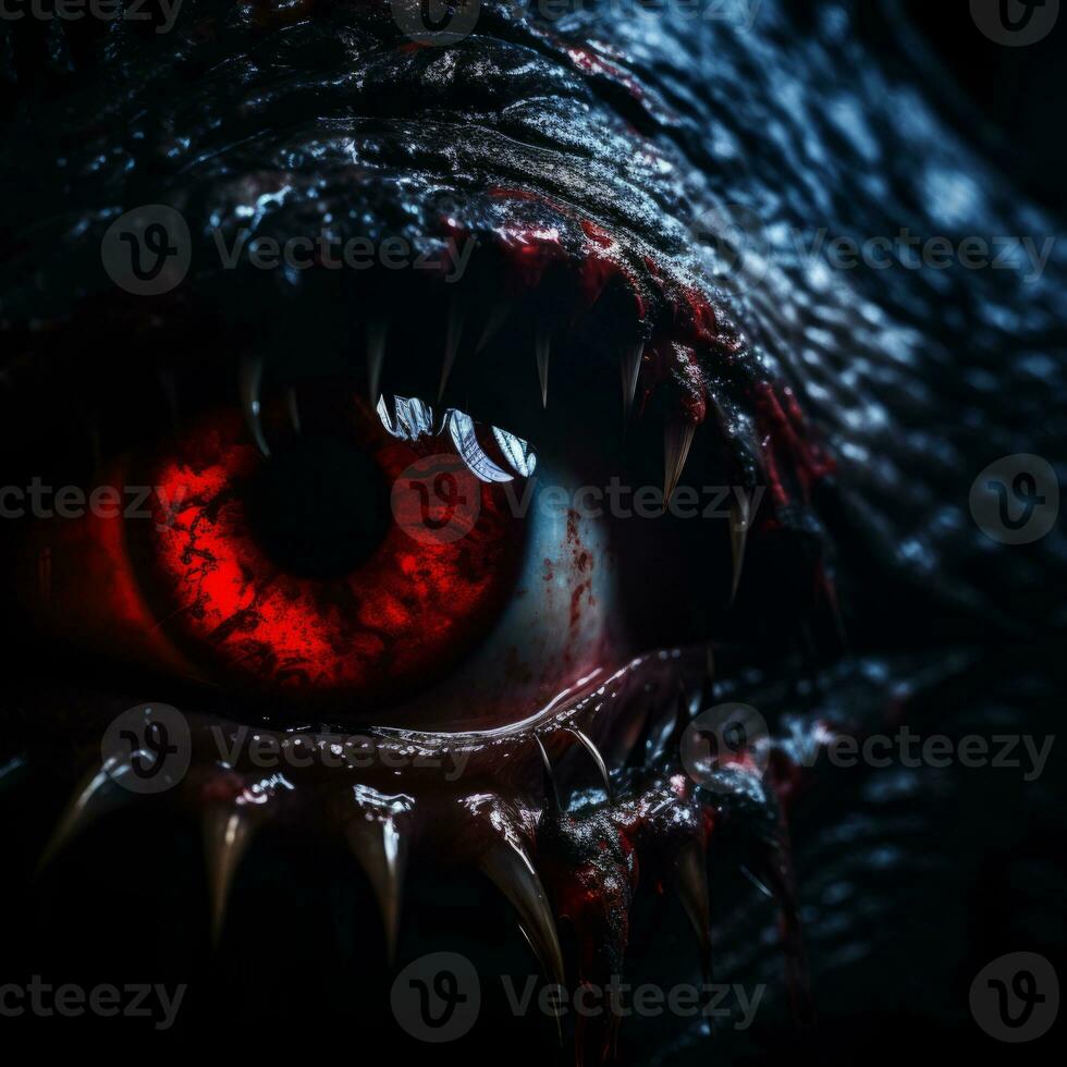 a close up view of a monster eye with red eyes generative ai photo
