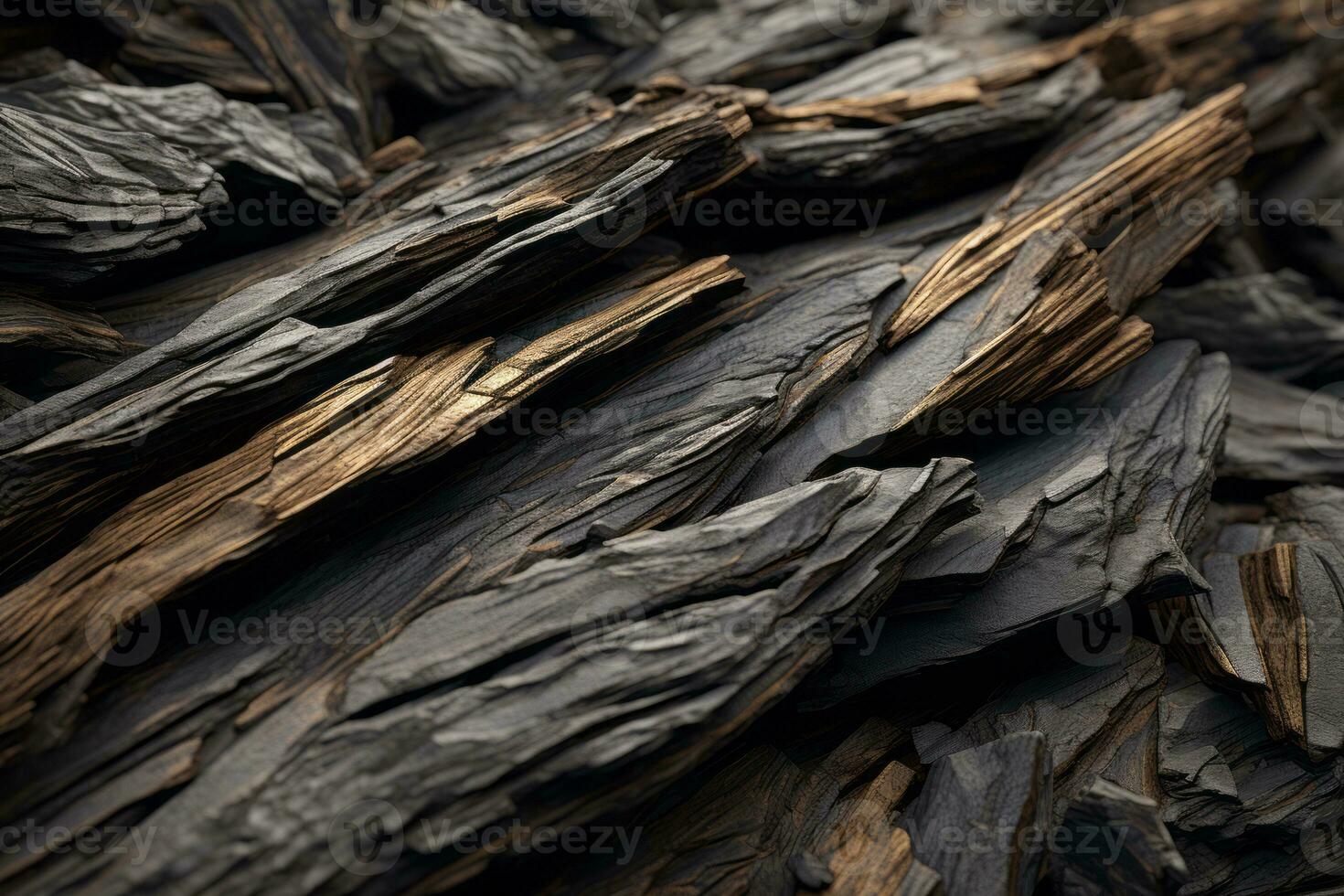 a close up view of a pile of black wood generative ai photo