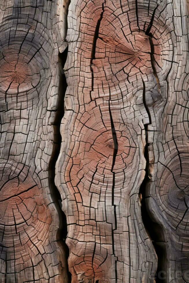 a close up view of a tree trunk with cracks in it generative ai photo
