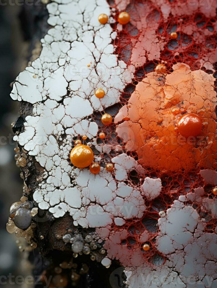 a close up view of an orange and white paint on a rock generative ai photo
