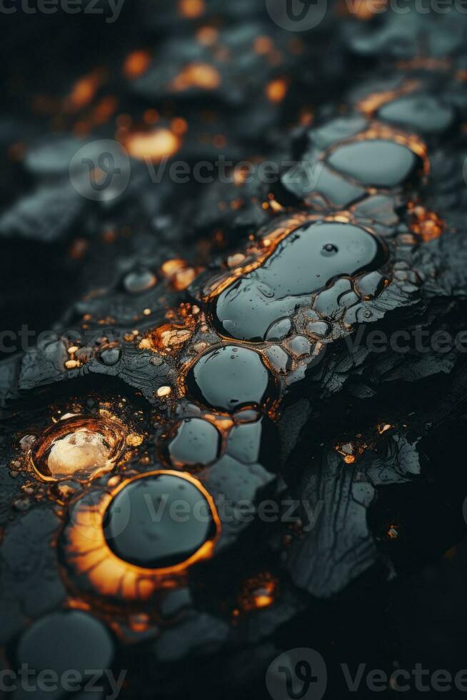 a close up view of oil and water droplets on a rock generative ai photo
