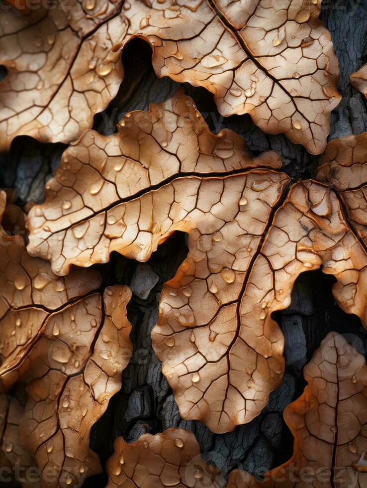 a close up view of the leaves of an oak tree generative ai photo
