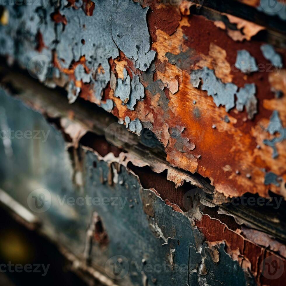 a close up view of the peeling paint on an old wooden door generative ai photo