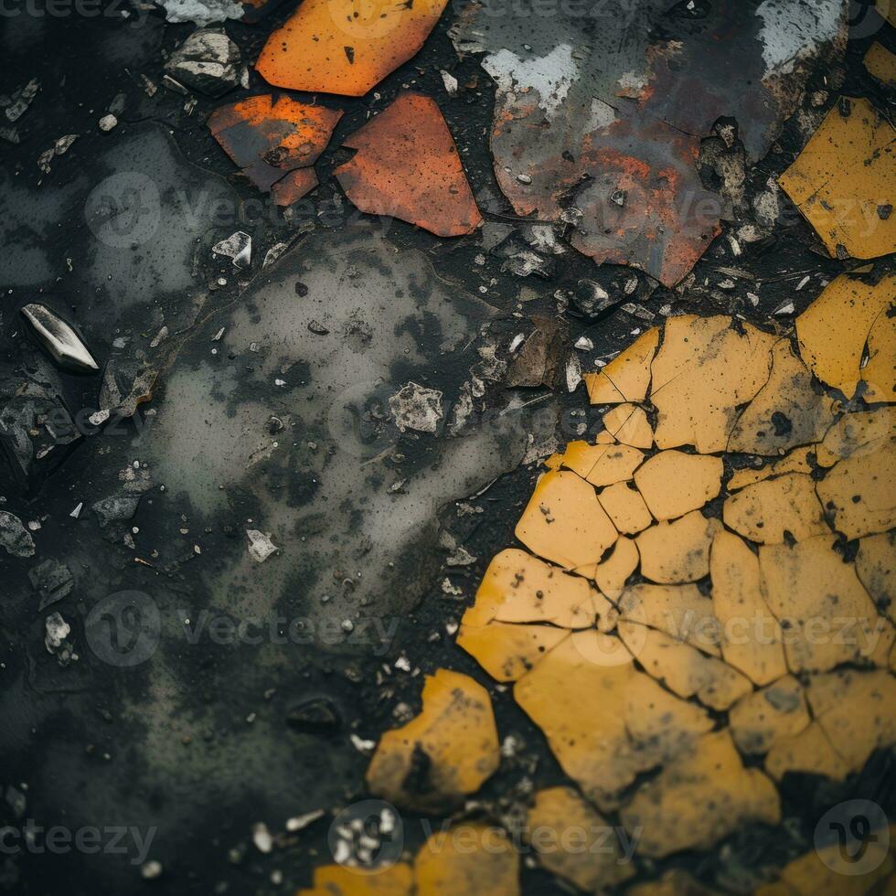 a close up view of yellow and black paint on the ground generative ai photo