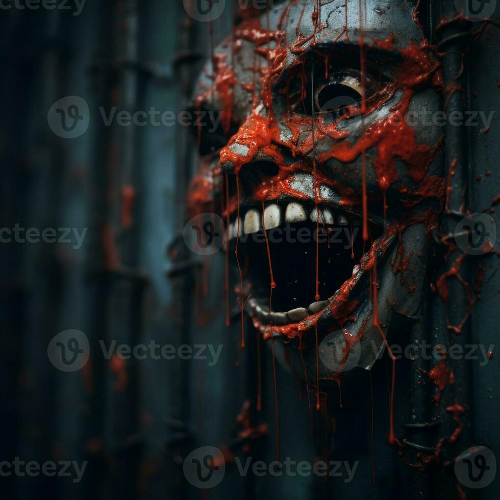 a creepy mask with blood dripping from its mouth generative ai photo