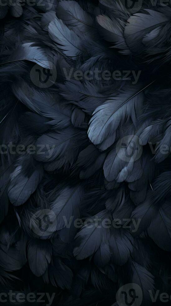 a dark background with many black feathers generative ai photo