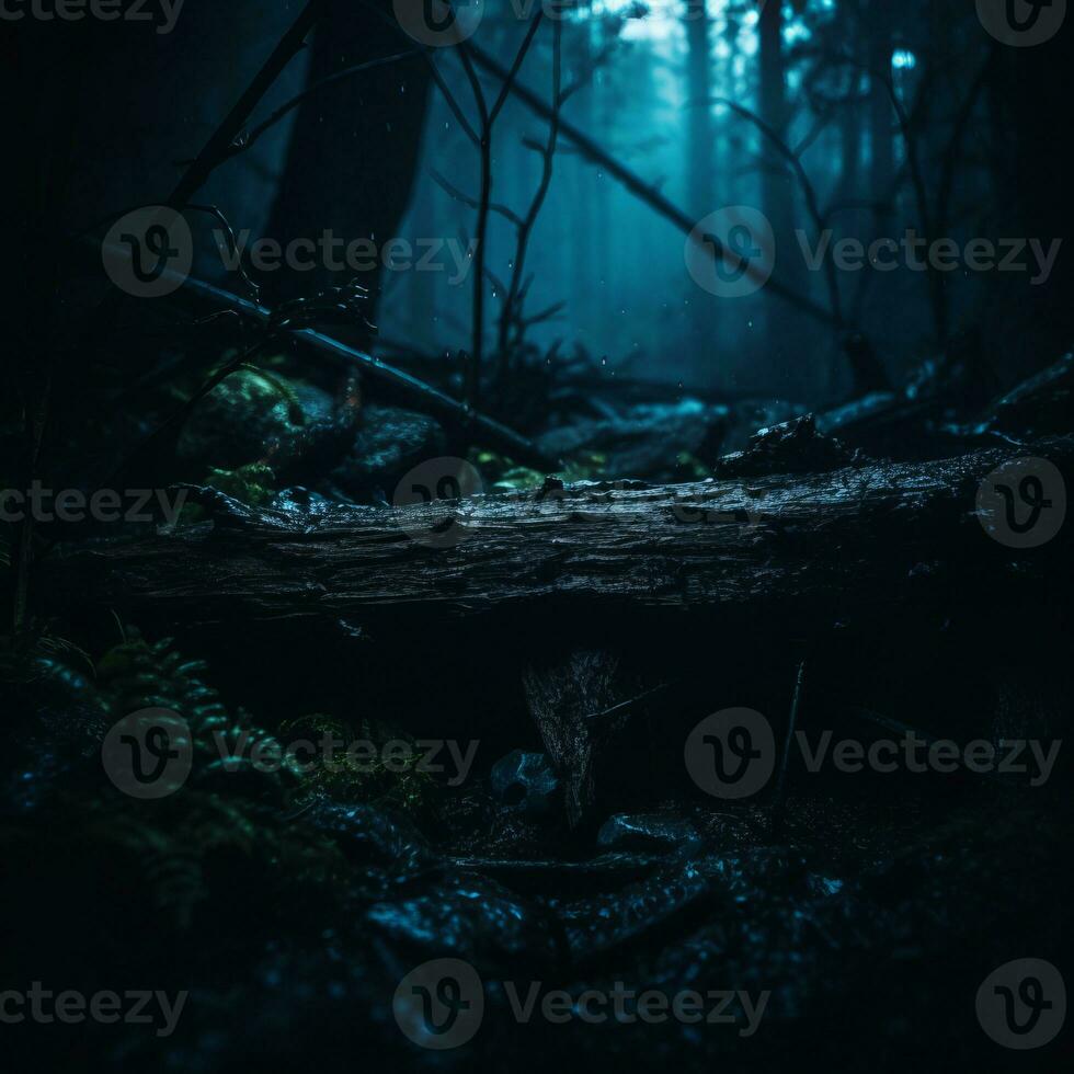 a dark forest at night with ferns and moss generative ai photo