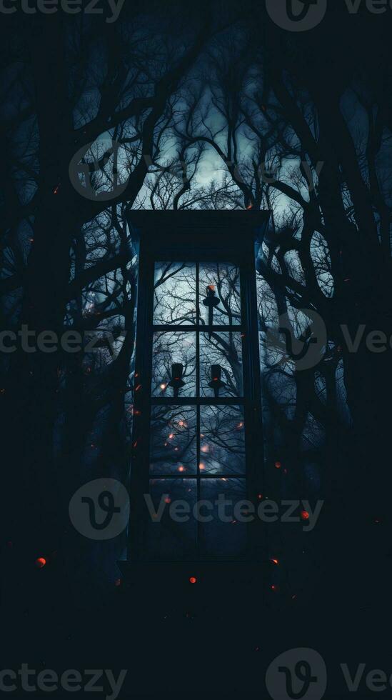 a dark forest with a window in the middle of it generative ai photo