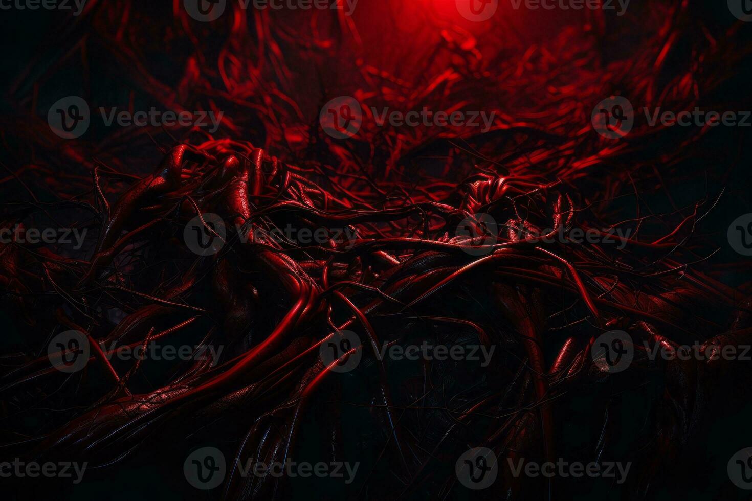 a dark red background with a red light shining through it generative ai photo