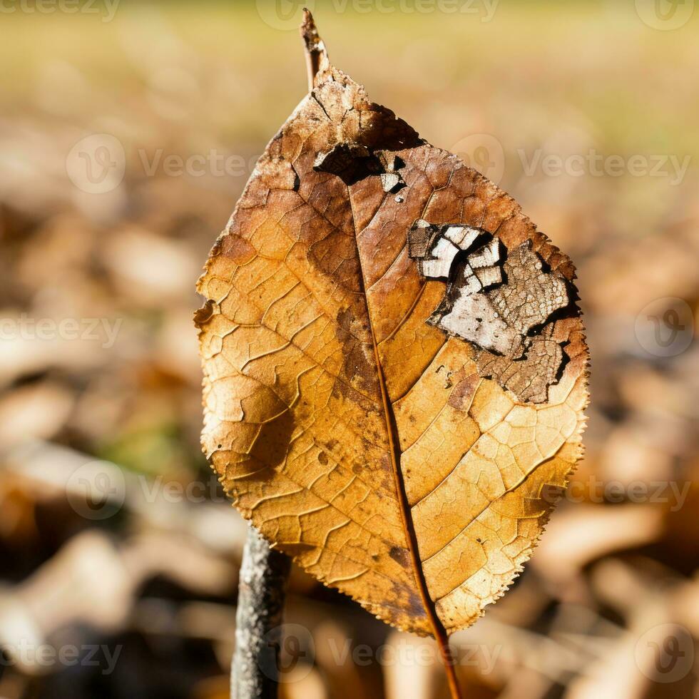a dead leaf sits on the ground in a field generative ai photo