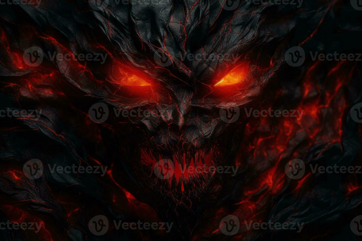 a demon face with red eyes and flames on it generative ai photo