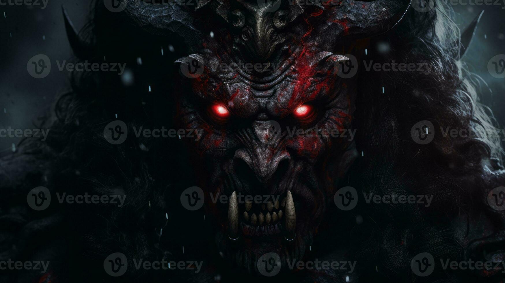 a demon with red eyes and horns in the dark generative ai photo