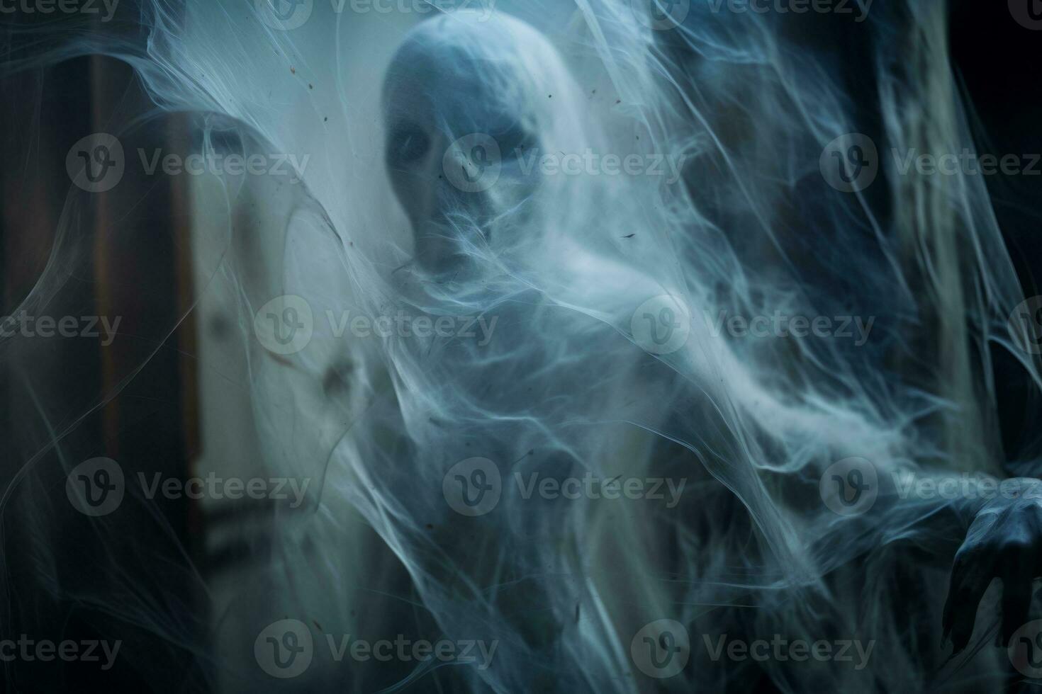 a ghostly figure in the dark with smoke coming out of its mouth generative ai photo