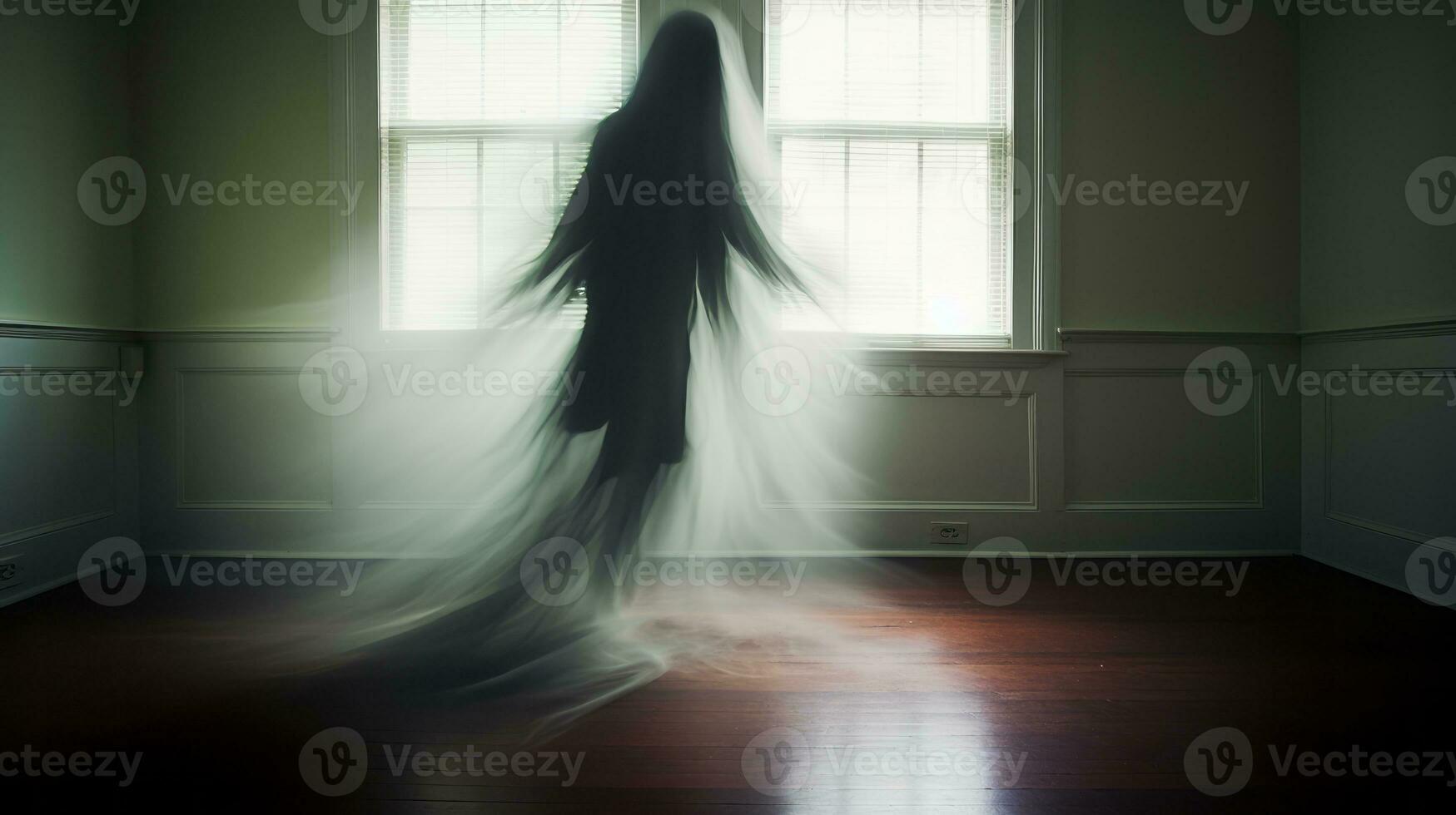 a ghostly figure is standing in front of a window generative ai photo