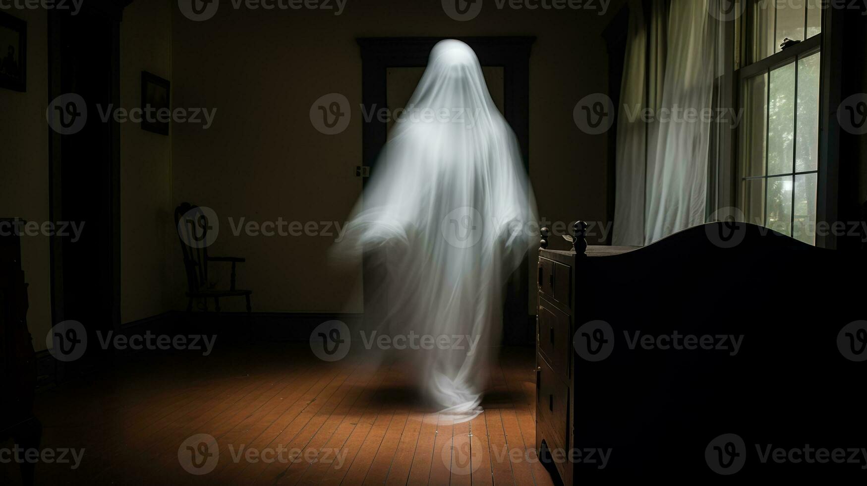 a ghostly figure is standing in the middle of a room generative ai photo