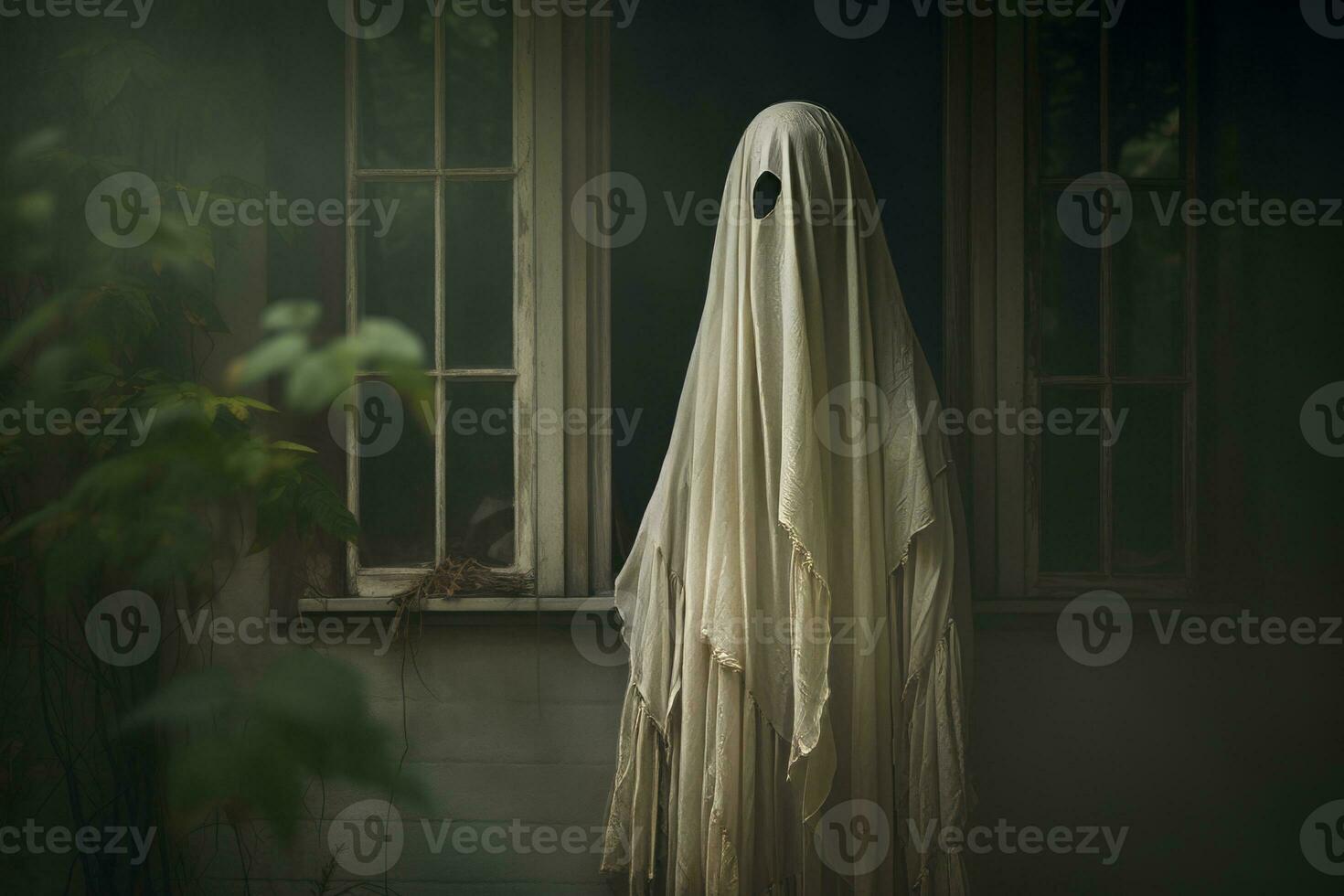 a ghostly figure standing in front of a window generative ai photo