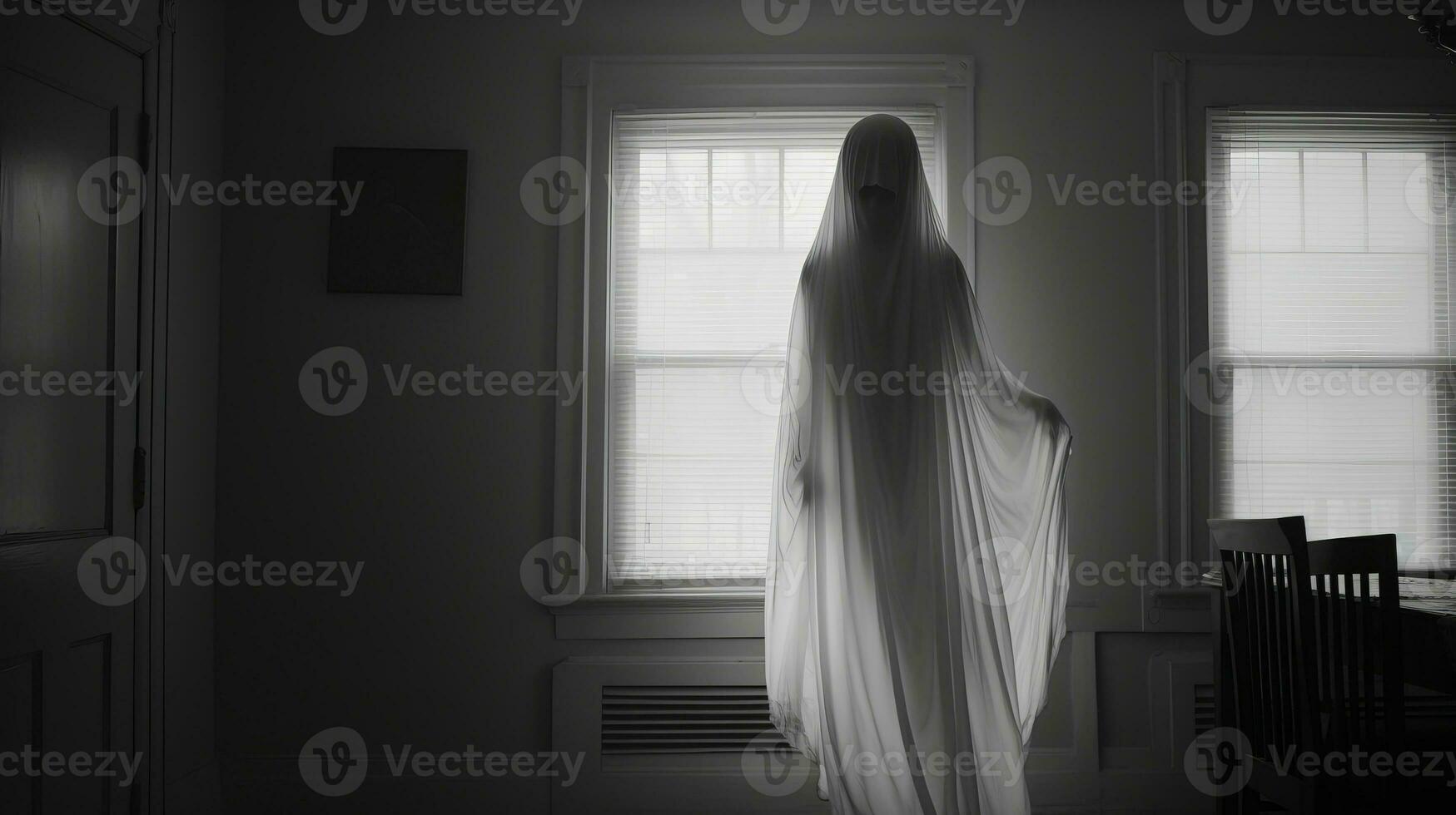 a ghostly figure standing in front of a window generative ai photo