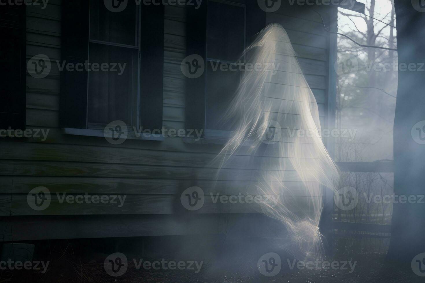 a ghostly figure standing in front of a house generative ai photo