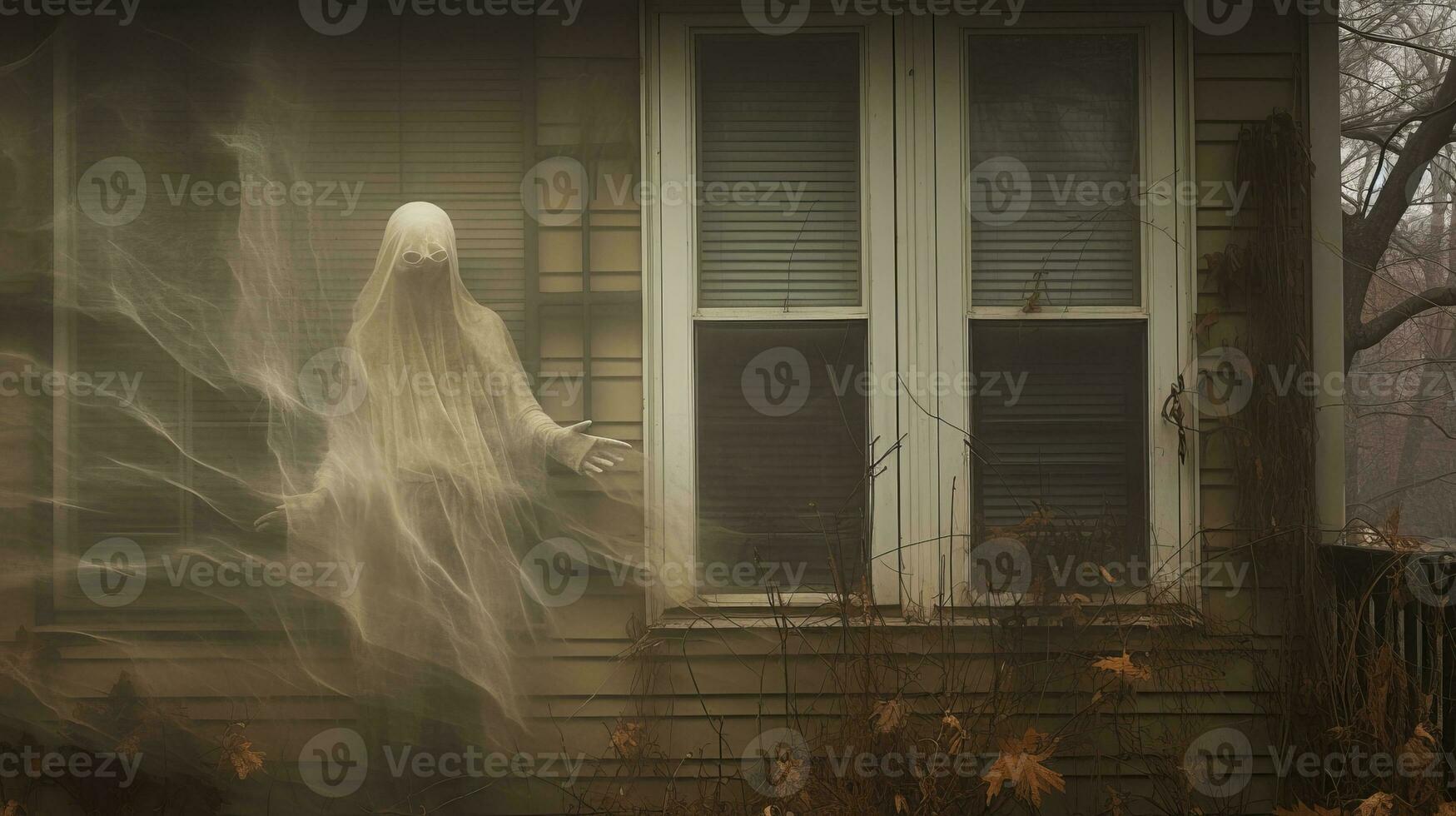 a ghostly figure standing in front of a window generative ai photo