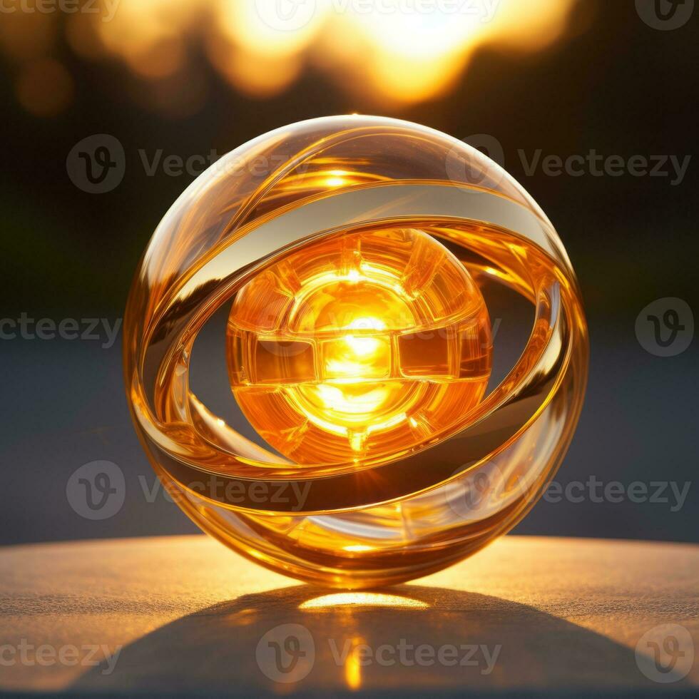 a glass ball sitting on top of a table generative ai photo