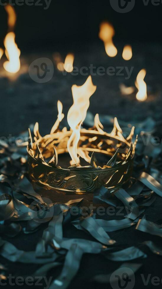 a golden crown on a table surrounded by confetti generative ai photo