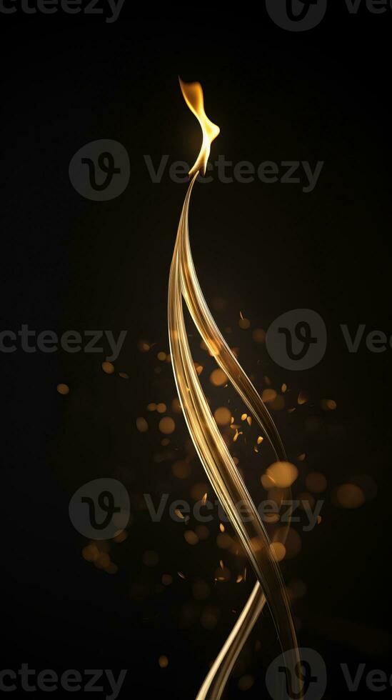 a golden flame on a black background generative ai photo
