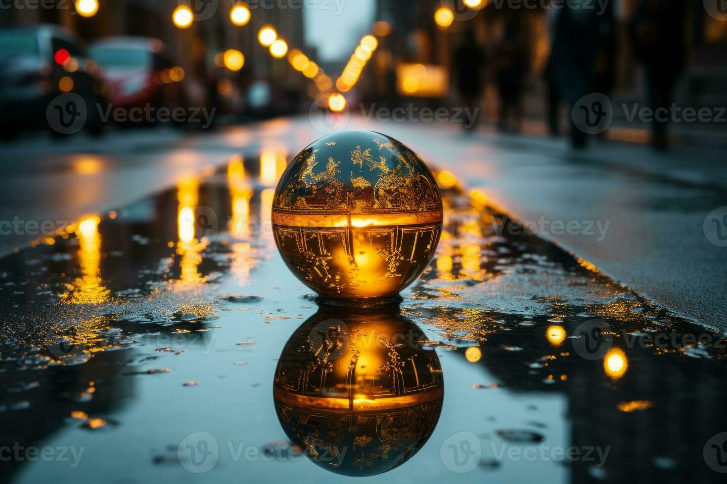 a golden egg sitting in the middle of a puddle generative ai photo