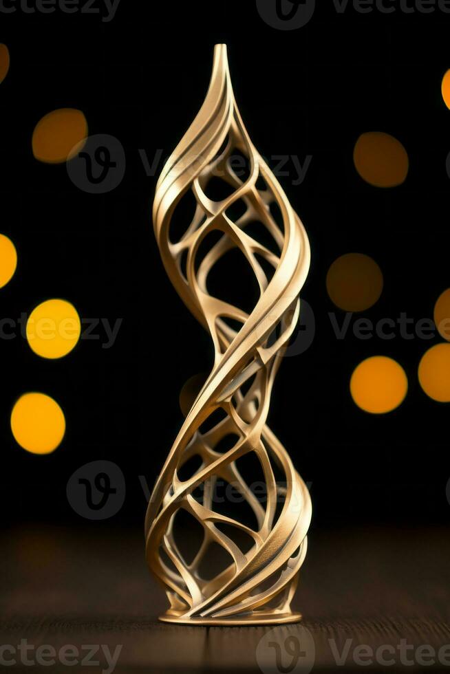 a golden sculpture of a spiral on a wooden table generative ai photo