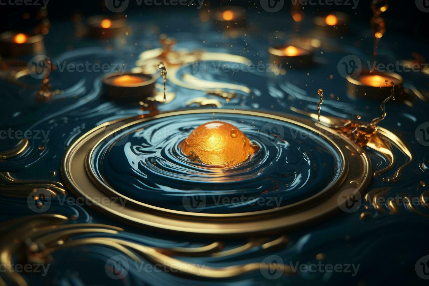 a golden orb floating in a pool of water generative ai photo