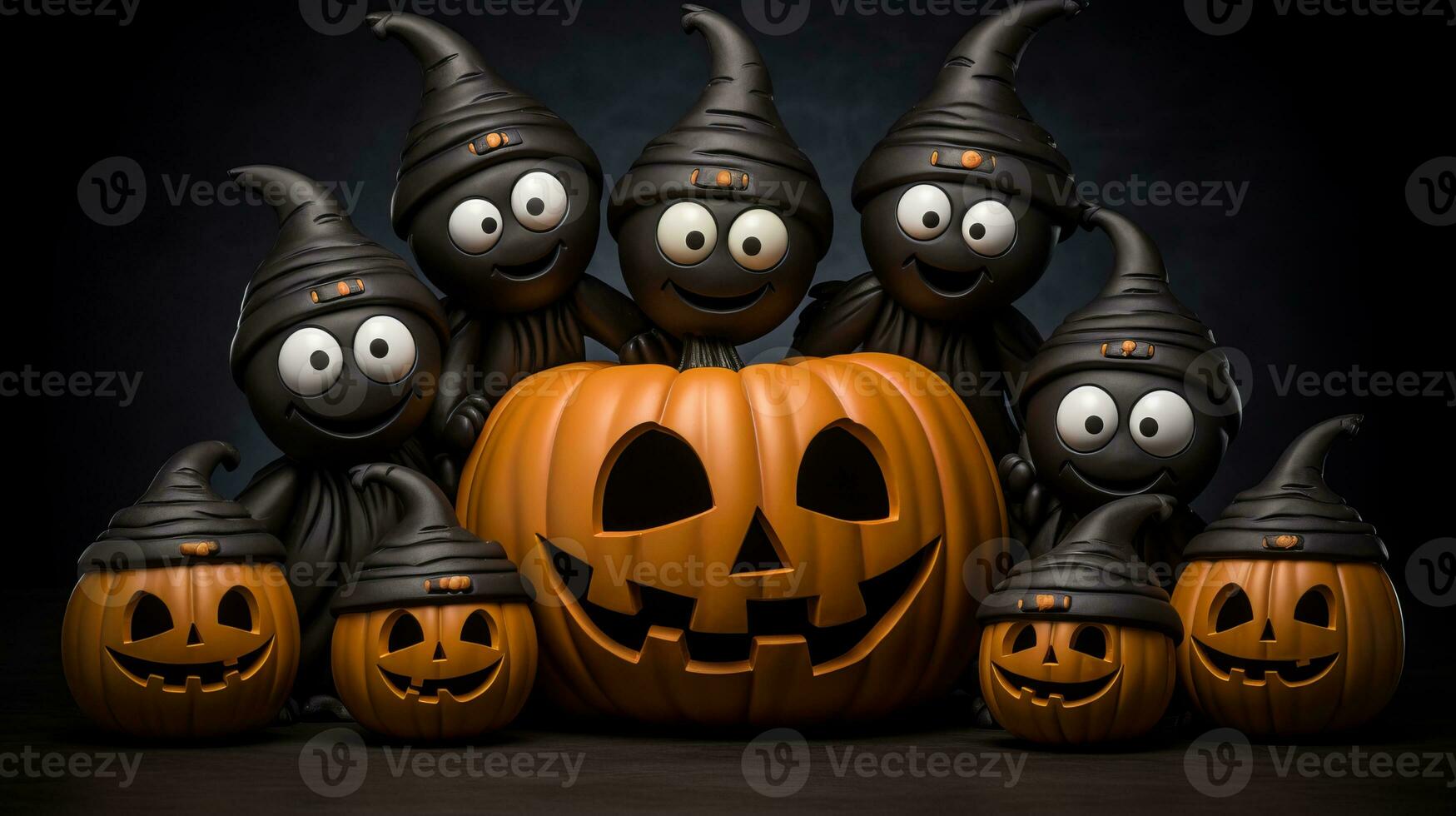 a group of halloween witches sitting around a halloween pumpkin generative ai photo