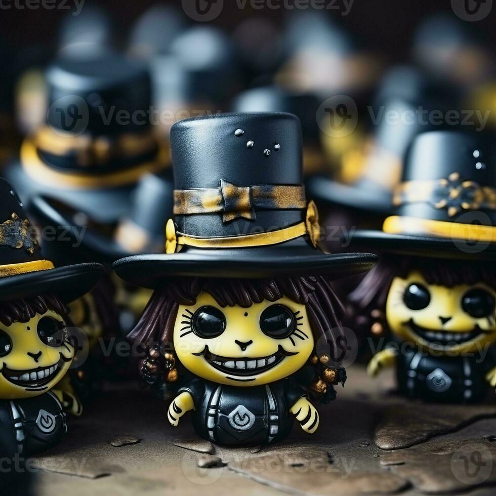 a group of small figurines with hats on them generative ai photo