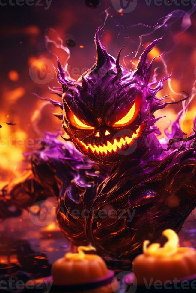 a halloween monster with glowing eyes and fire coming out of his mouth generative ai photo