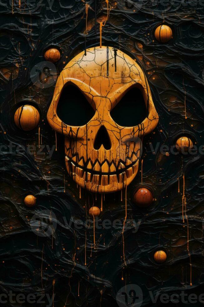 a halloween skull painted on a black background generative ai photo