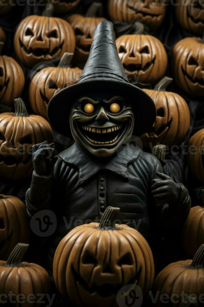 a halloween witch surrounded by pumpkins generative ai photo