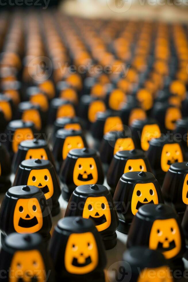 a large group of halloween pumpkins sitting on top of each other generative ai photo
