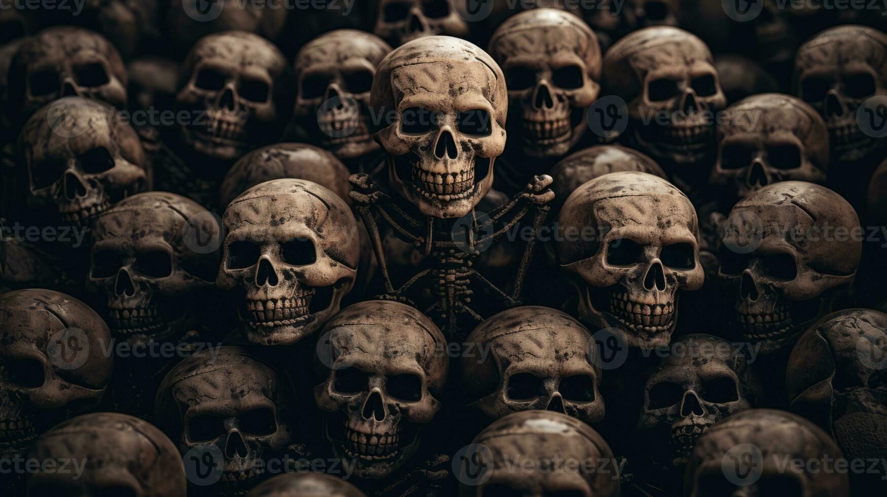 a large group of skulls in a dark room generative ai photo