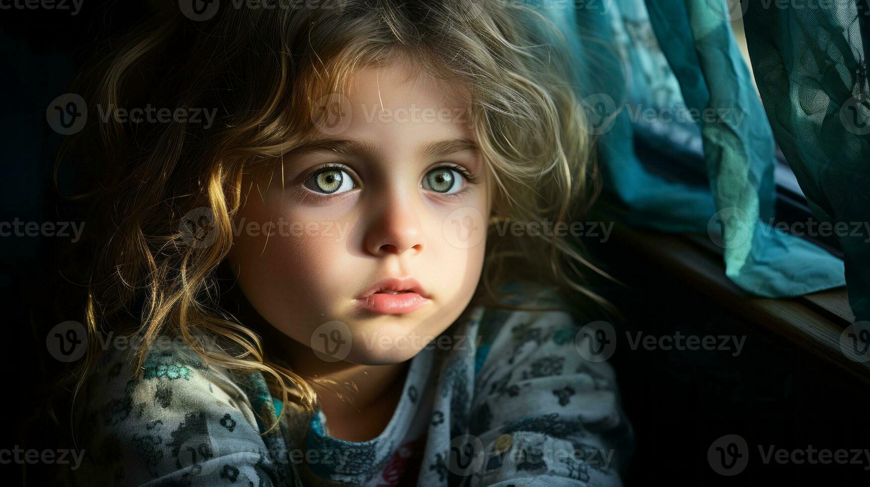 a little girl looking out the window generative ai photo