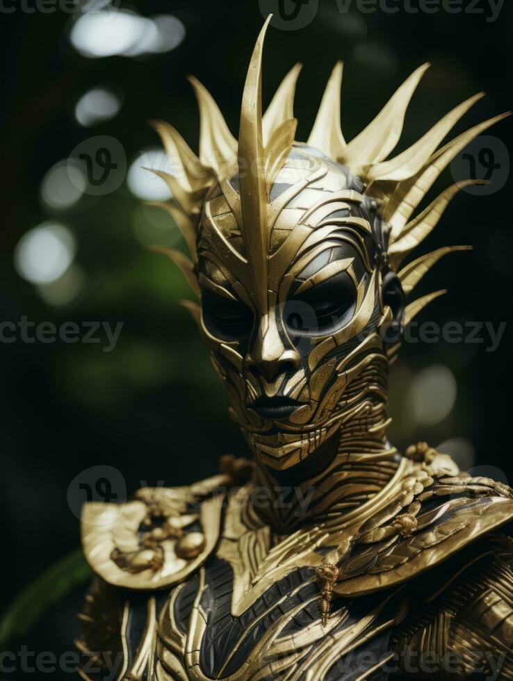 a man dressed in a gold and black costume generative ai photo
