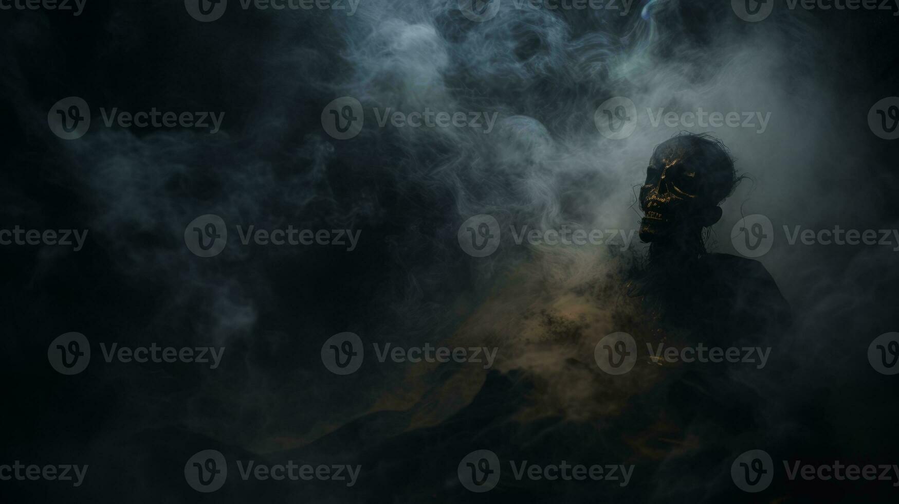 a man in a dark room with smoke coming out of his mouth generative ai photo